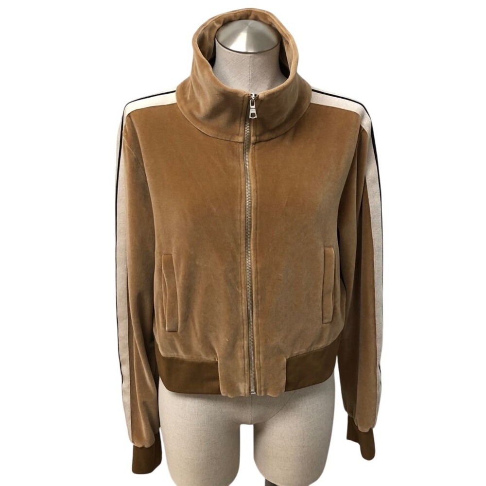Palm Angels Track Jacket Womens XL Brown Velour Side Stripe Streetwear Active